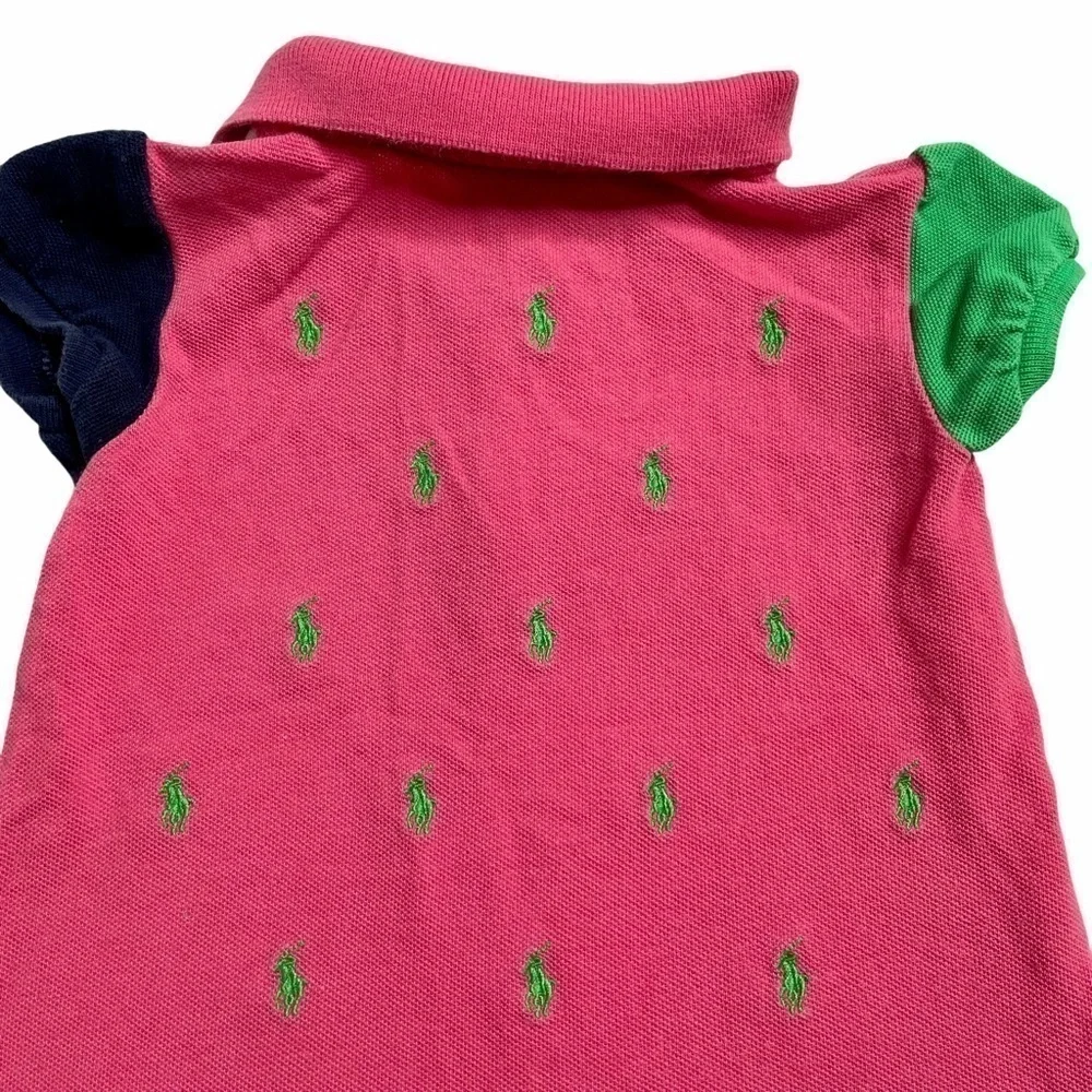 Ralph Lauren 18M Colorblock Polo Dress White Pink Multi-Pony Pattern Embroidered